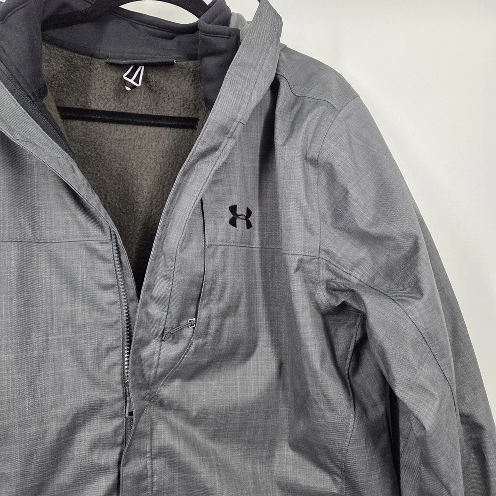 Under Armour Jacket Mens L Storm 2 Cold Gear Infared Gray Hooded Shell Fleece